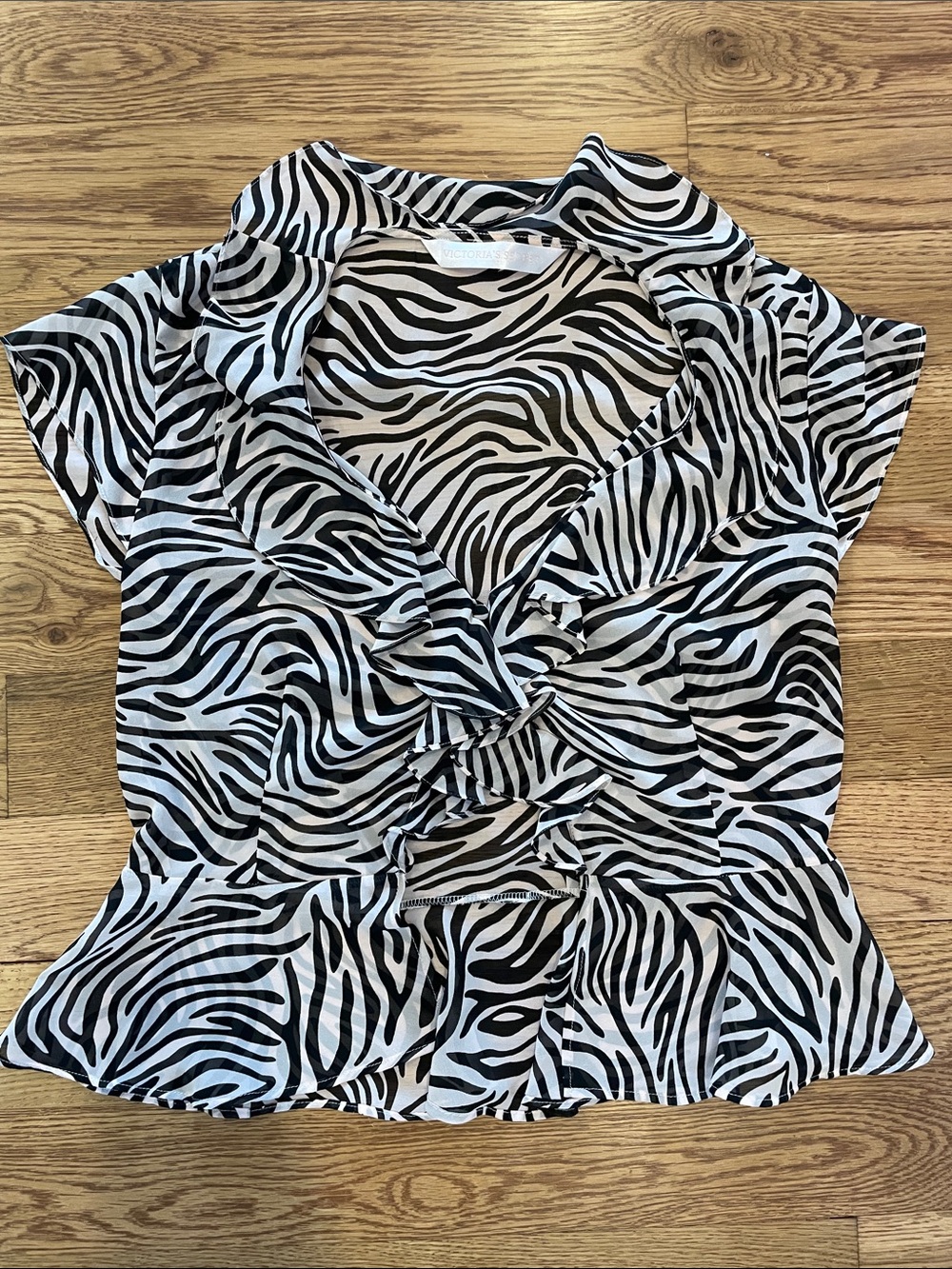 Victoria's Secret Black & White Zebra Ruffle button- Front Blouse